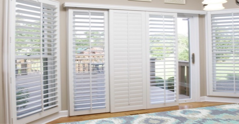 [Polywood|Plantation|Interior ]211] shutters on a sliding glass door in Clearwater